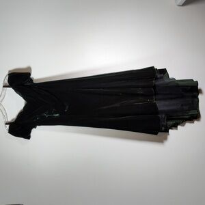 Hollywood Nites vintage green velvet retro gown off shoulder party dress M